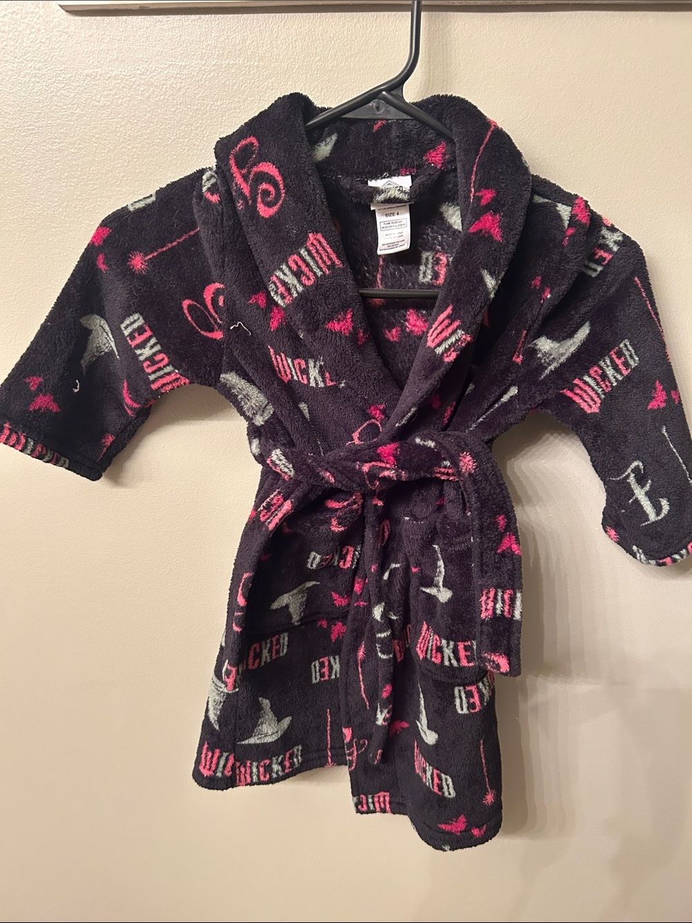 Kids Black and Pink Hooded Bath Robe - Wicked Print